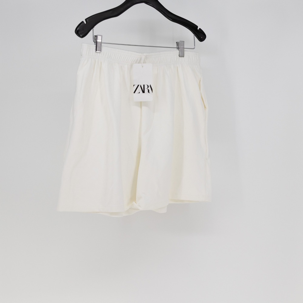 NEW Zara Cotton Stretch Knit High Waist Pull On Casual Shorts White Large